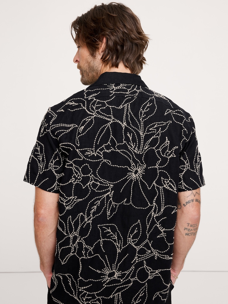 Standard-Fit Embroidered Linen Resort Shirt