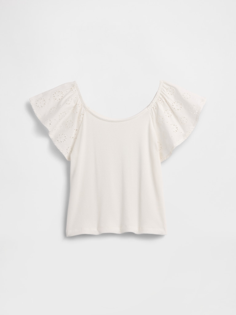 Kids Eyelet Flutter Sleeve T-Shirt