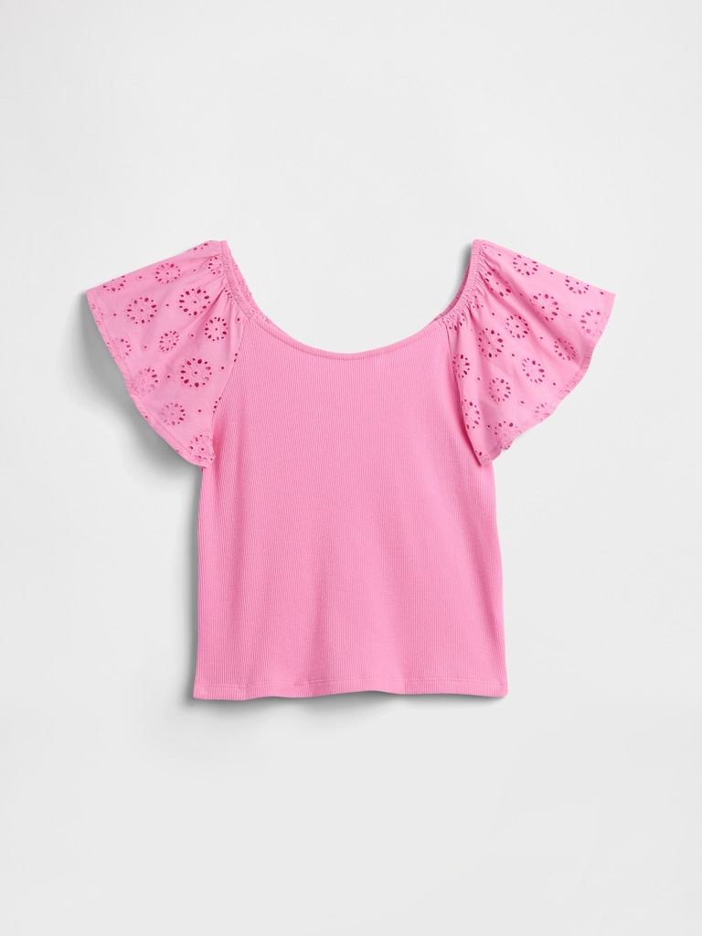Kids Eyelet Flutter Sleeve T-Shirt