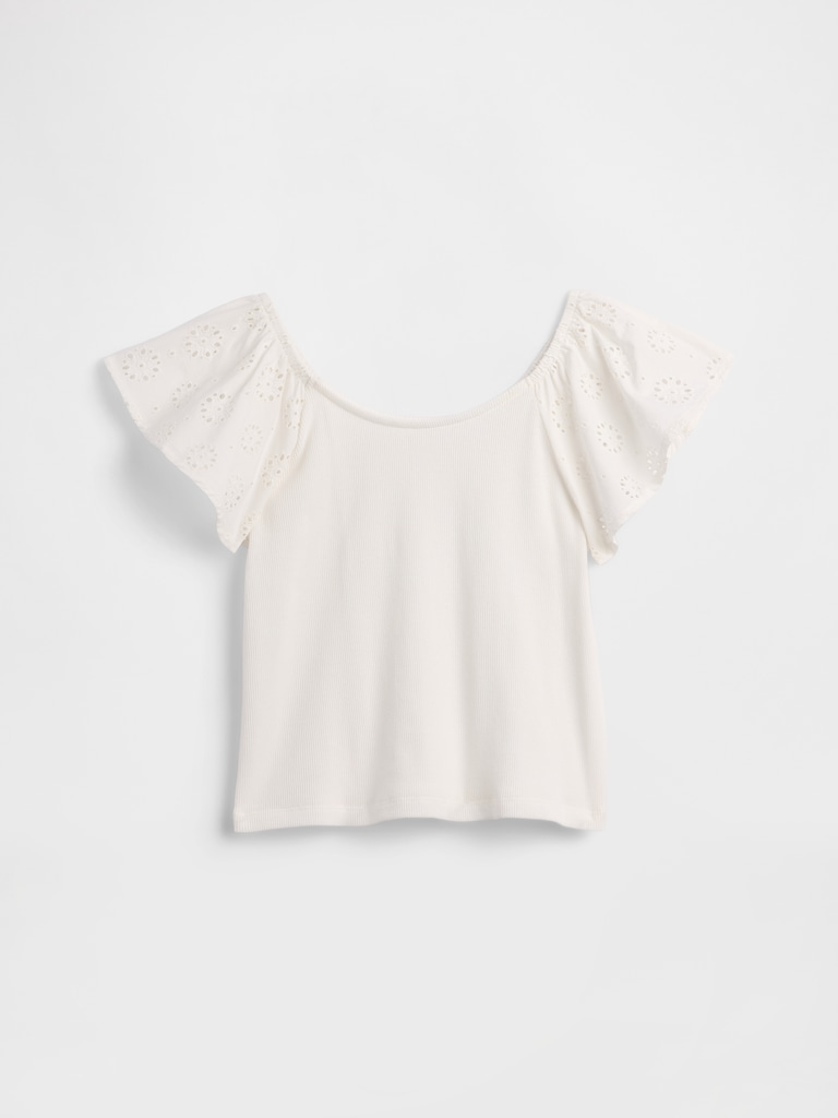Kids Eyelet Flutter Sleeve T-Shirt