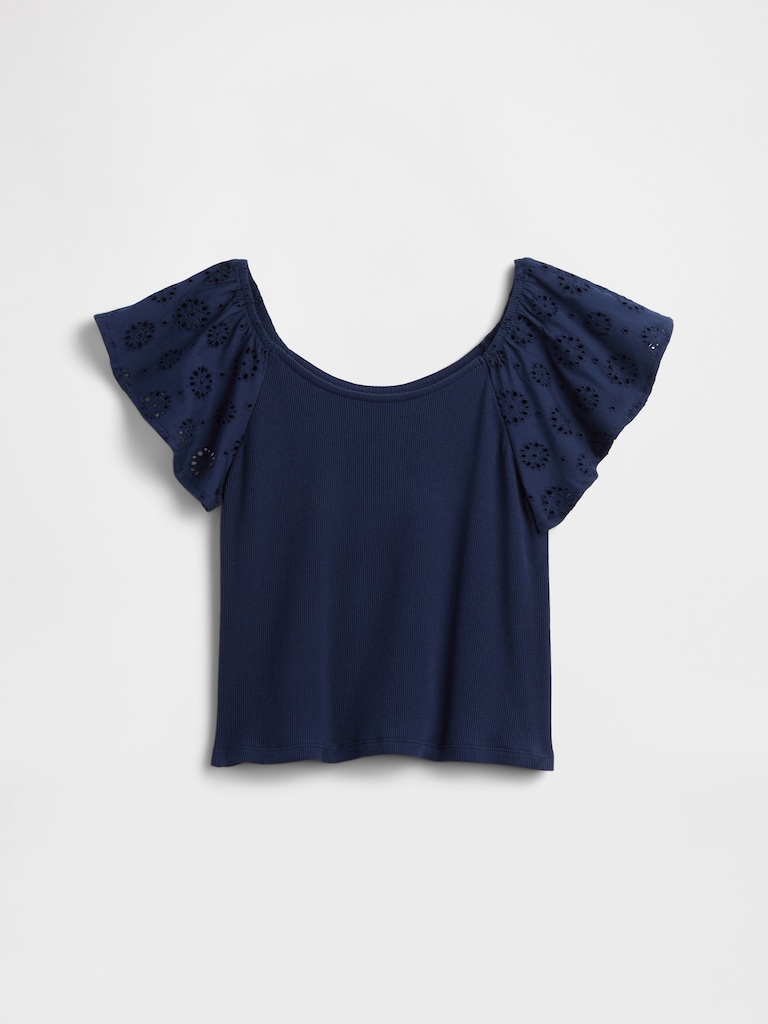 Kids Eyelet Flutter Sleeve T-Shirt