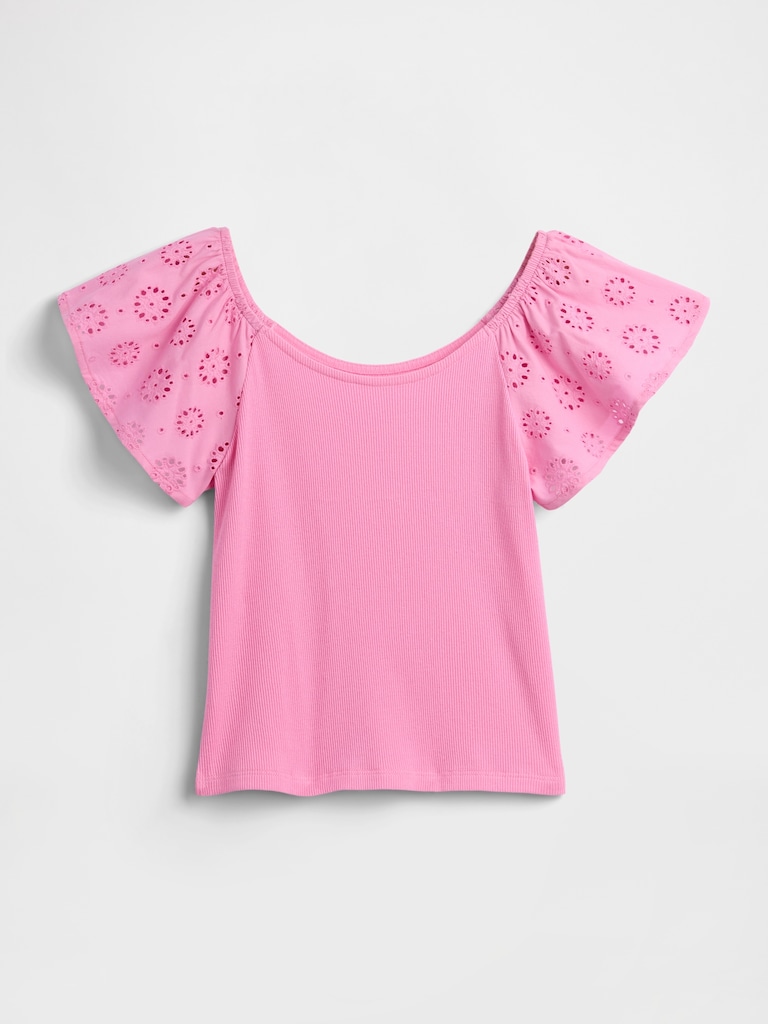 Kids Eyelet Flutter Sleeve T-Shirt