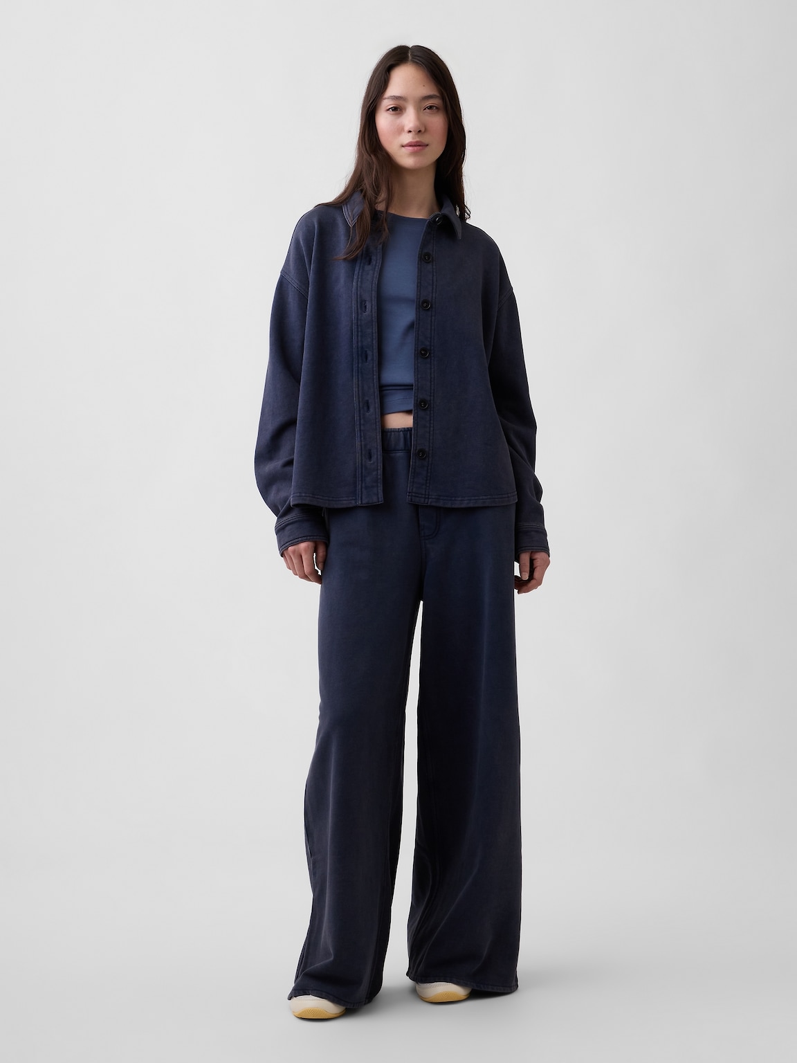 Heavyweight French Terry Oversized Button-Front Shirt
