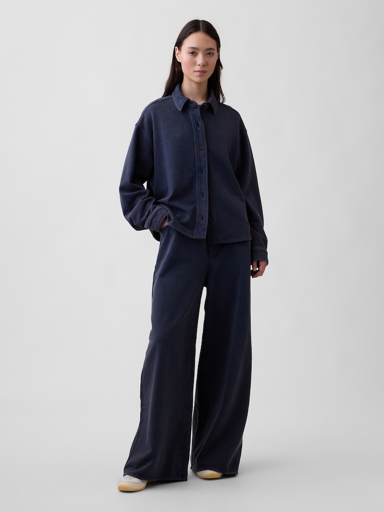 French Terry Oversized Button-Front Shirt
