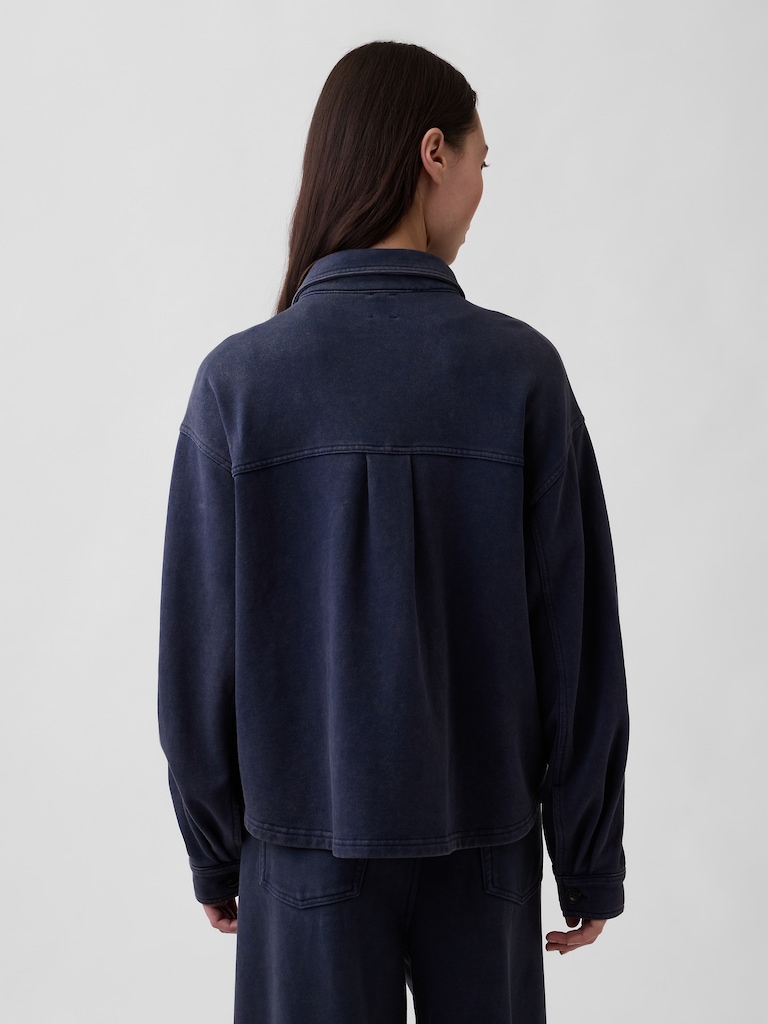 French Terry Oversized Button-Front Shirt