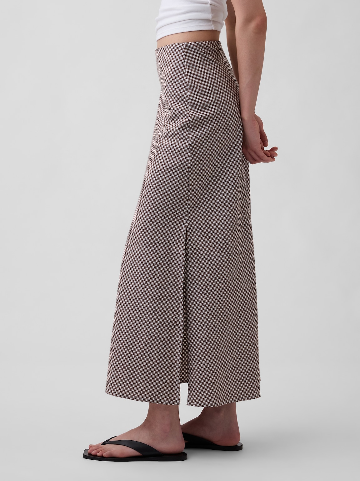 Linen-Blend Maxi Slip Skirt