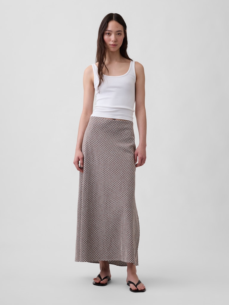 Linen-Blend Maxi Slip Skirt