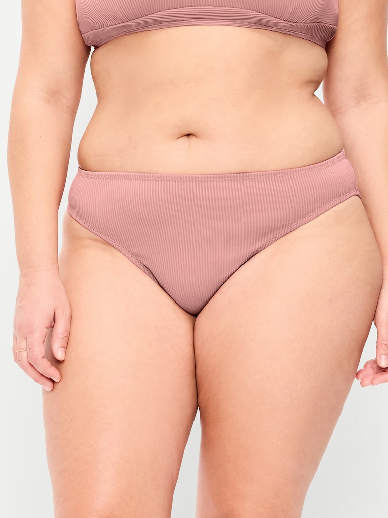 Ribbed Mid-Rise Bikini Swim Bottoms