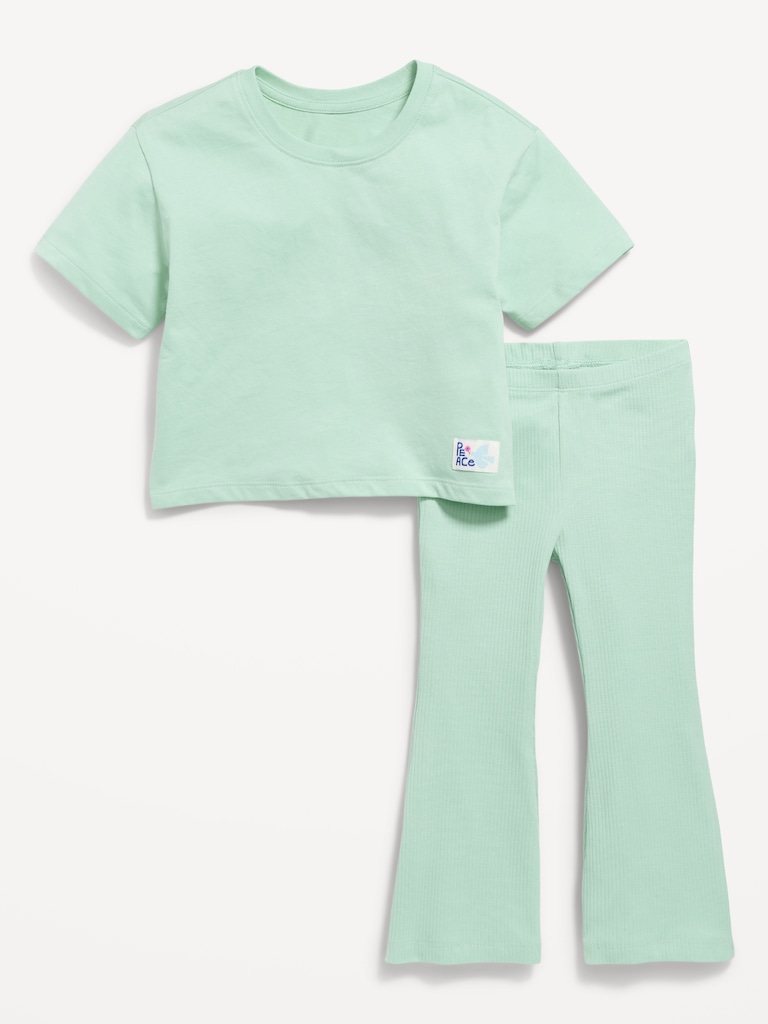 Oversized Short-Sleeve T-Shirt and Flare Leggings Set for Toddler Girls