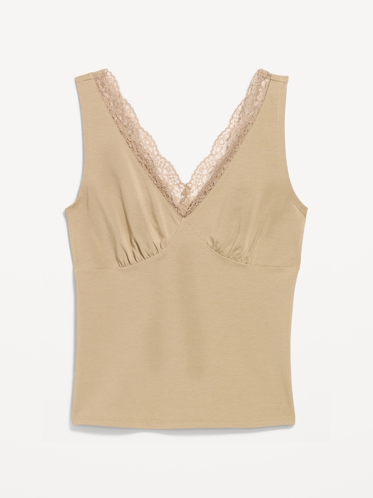 Sleeveless Lace-Trim V-Neck Ribbed Top