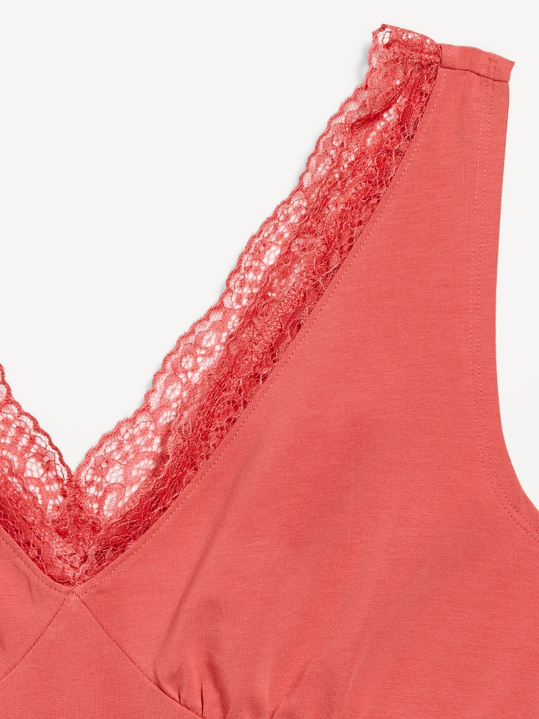 Sleeveless Lace-Trim V-Neck Ribbed Top