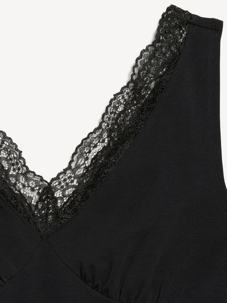 Sleeveless Lace-Trim V-Neck Ribbed Top