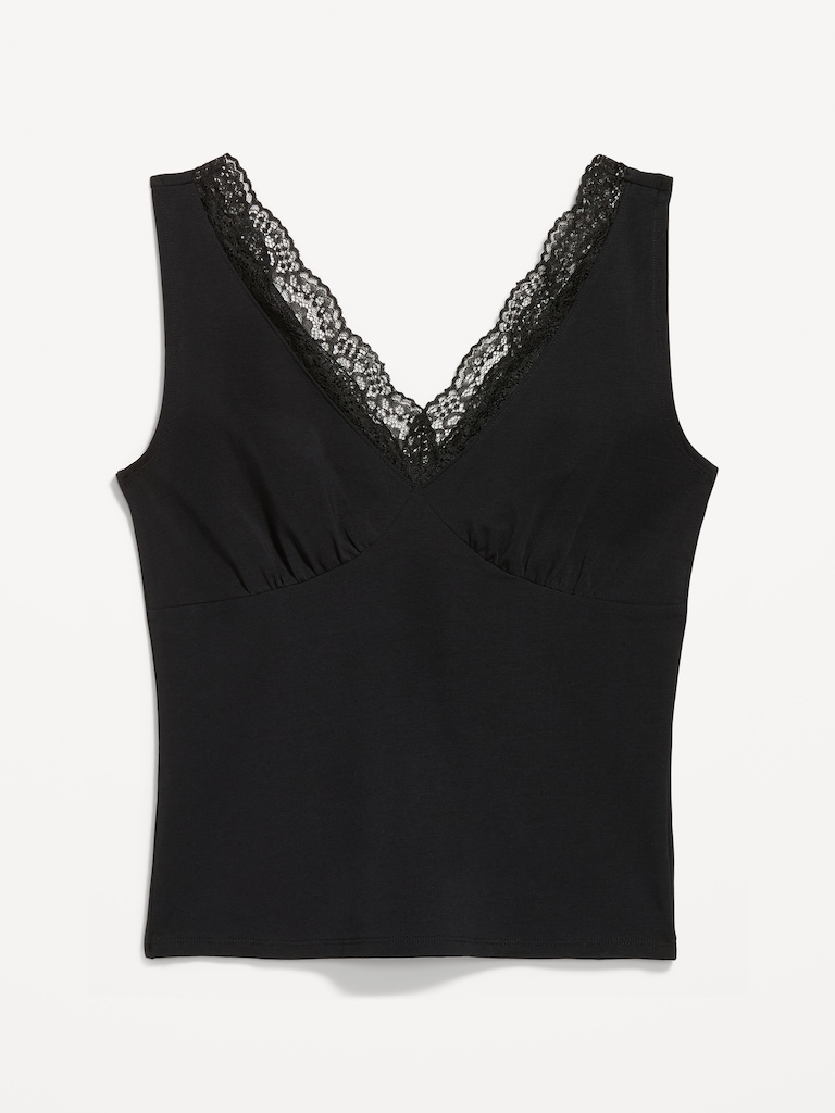 Sleeveless Lace-Trim V-Neck Ribbed Top