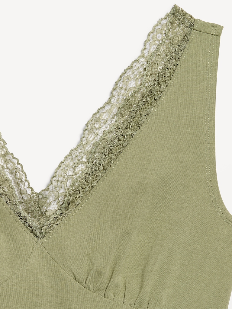 Sleeveless Lace-Trim V-Neck Ribbed Top