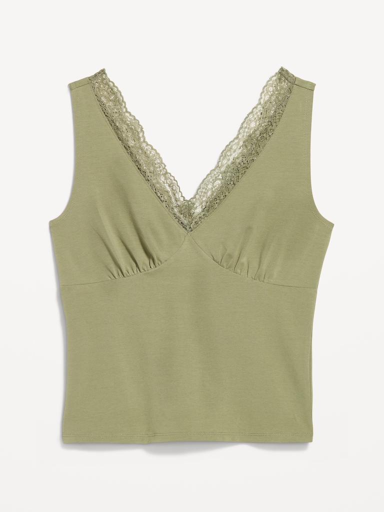 Sleeveless Lace-Trim V-Neck Ribbed Top