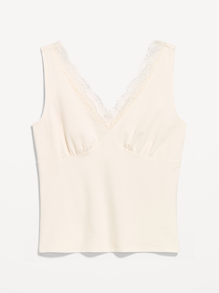 Sleeveless Lace-Trim V-Neck Ribbed Top
