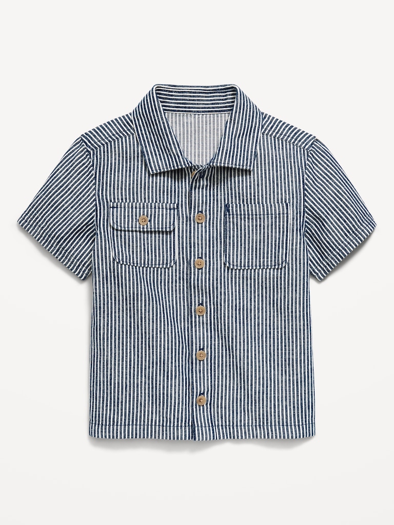 Short-Sleeve Striped Utility Shirt for Toddler Boys