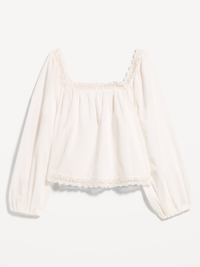 Long-Sleeve Lace Trim Top