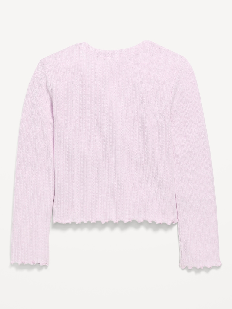 Pointelle-Knit V-Neck Cardigan for Girls