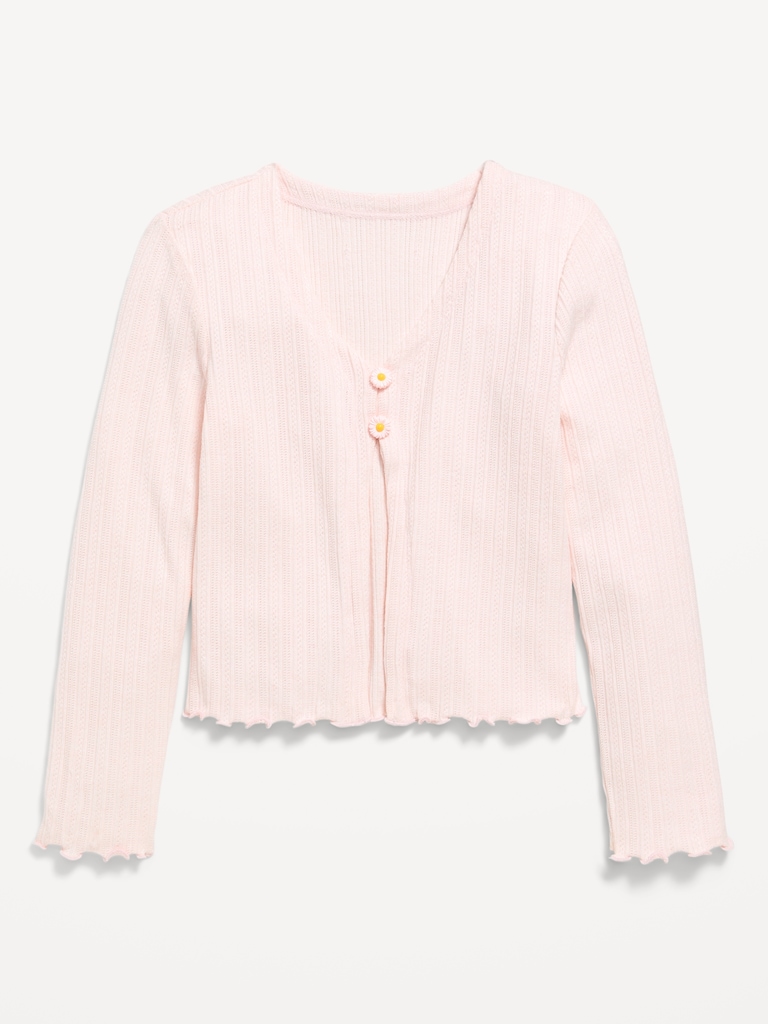 Pointelle-Knit V-Neck Cardigan for Girls