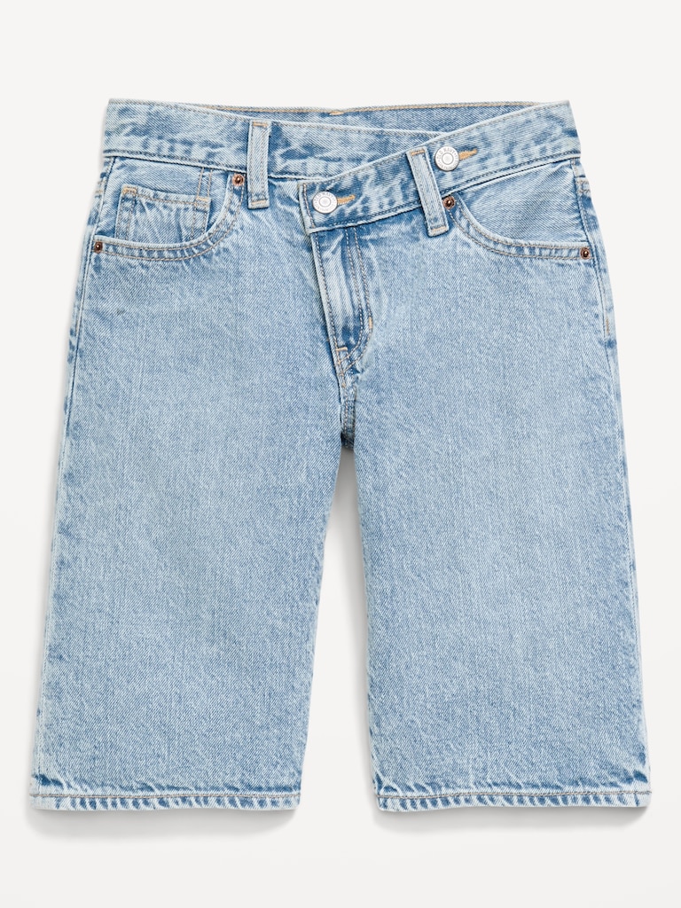 Baggy Crossover Jean Shorts for Girls