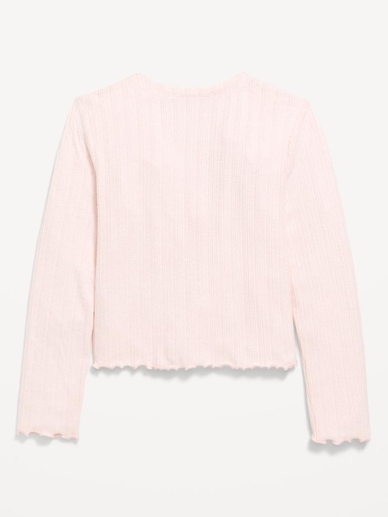 Pointelle-Knit V-Neck Cardigan for Girls