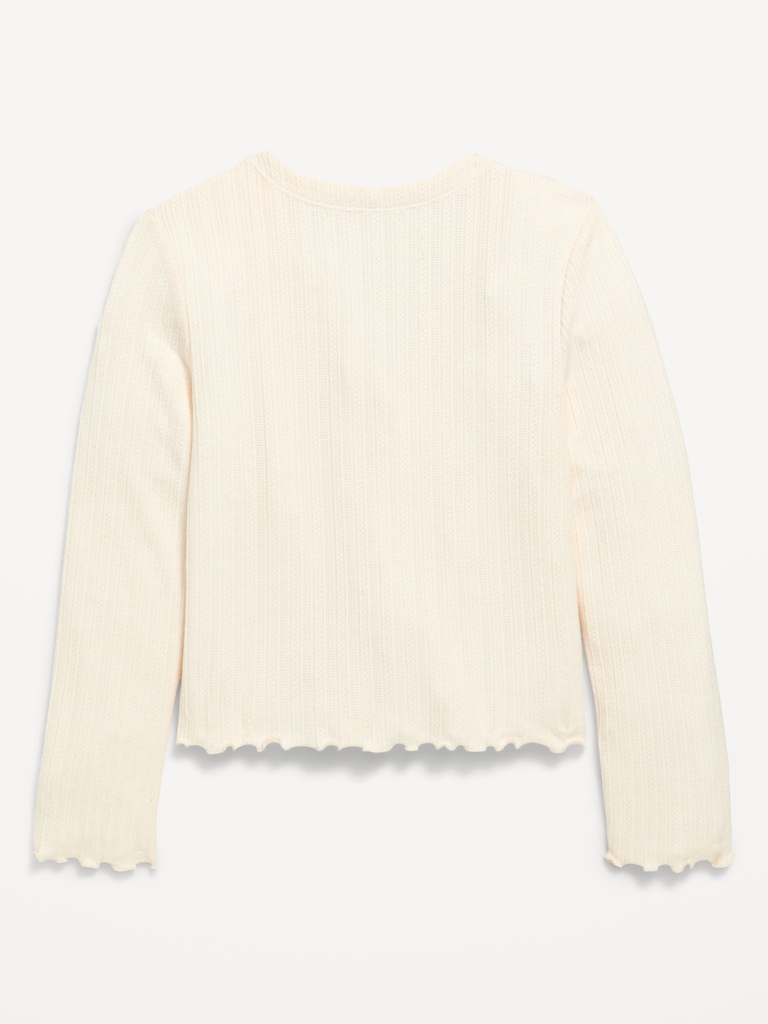 Pointelle-Knit V-Neck Cardigan for Girls