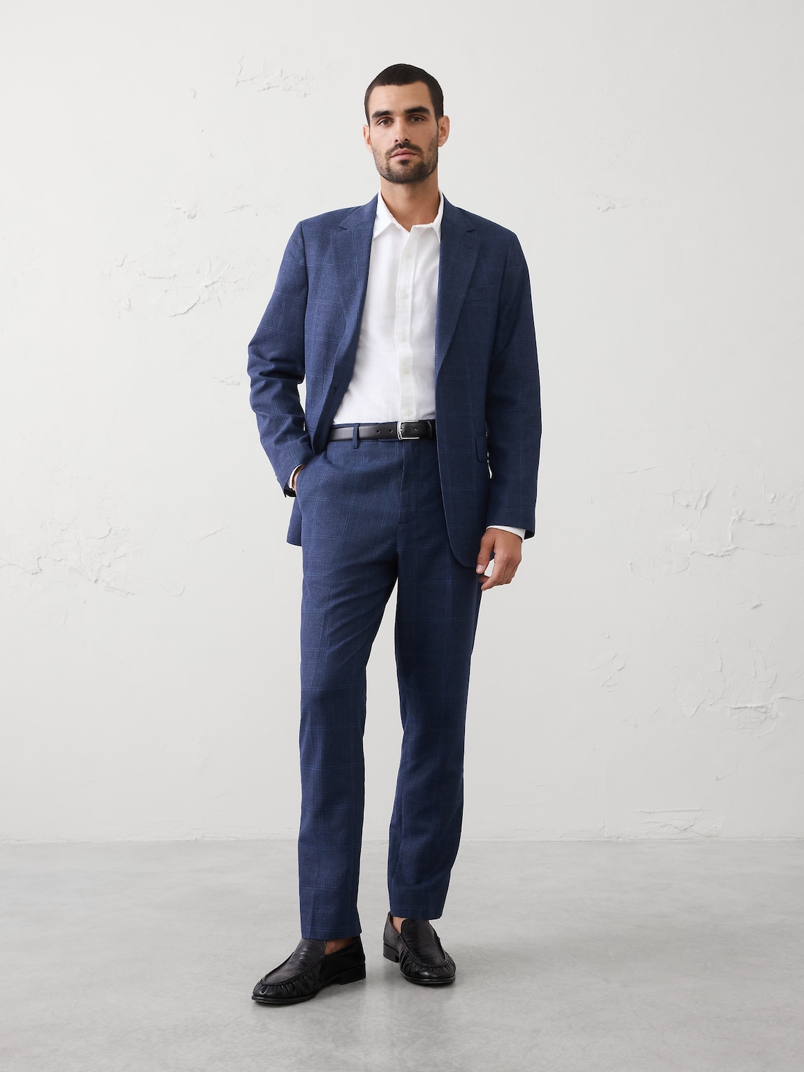 Linen-Blend Glen Plaid Suit Trouser