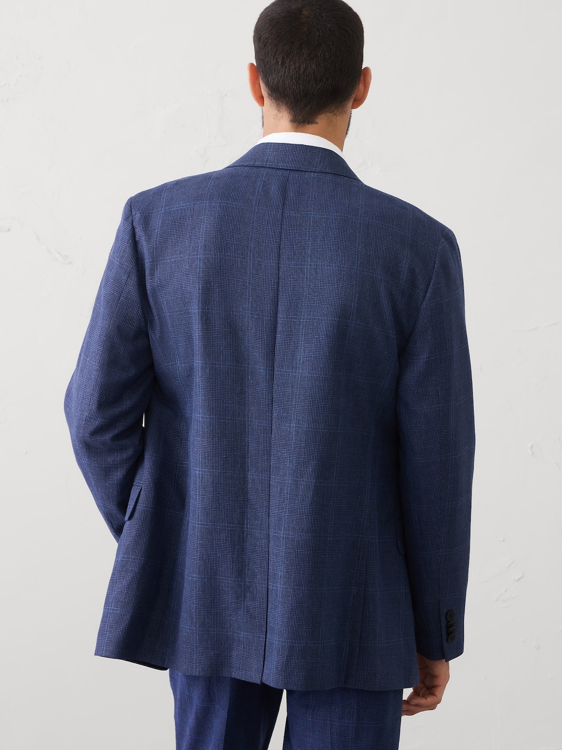 Linen-Blend Glen Plaid Suit Jacket