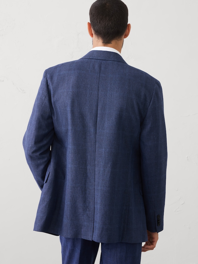 Tailored-Fit Linen-Blend Glen Plaid Suit Jacket