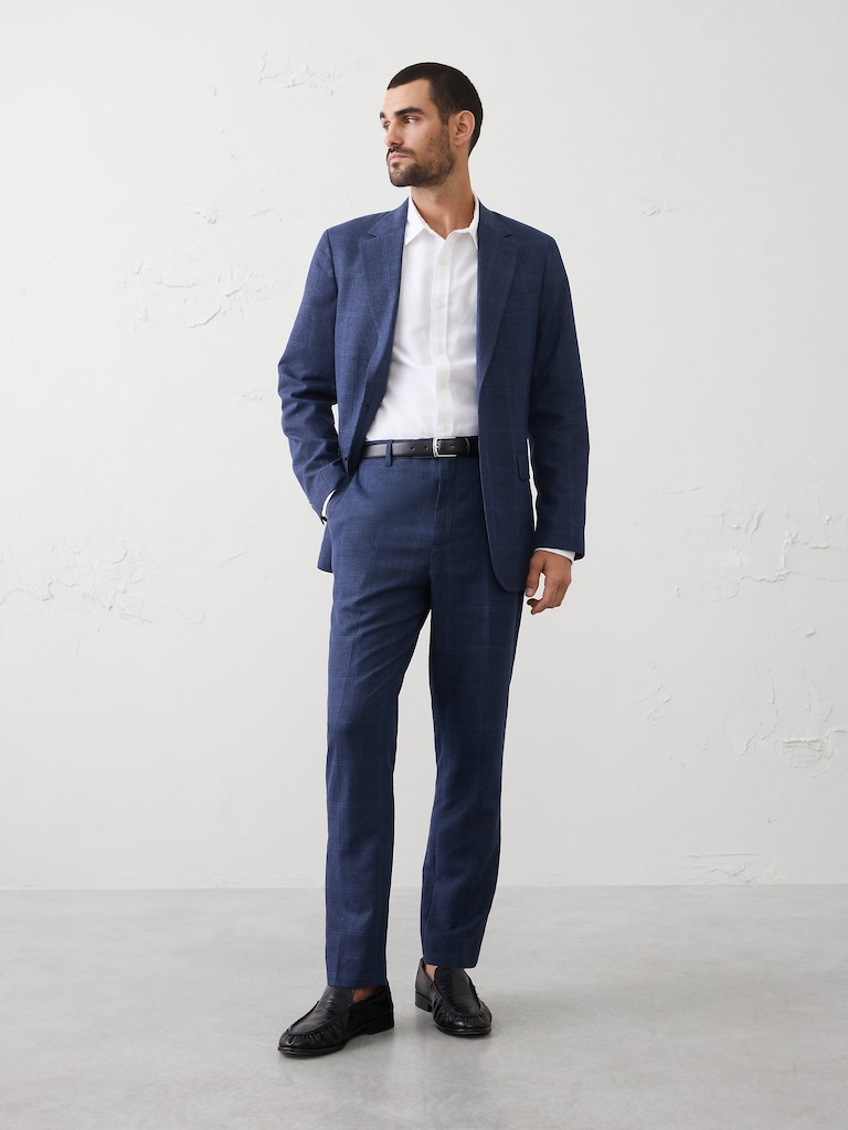 Tailored-Fit Linen-Blend Glen Plaid Suit Jacket
