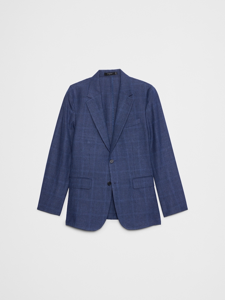 Tailored-Fit Linen-Blend Glen Plaid Suit Jacket