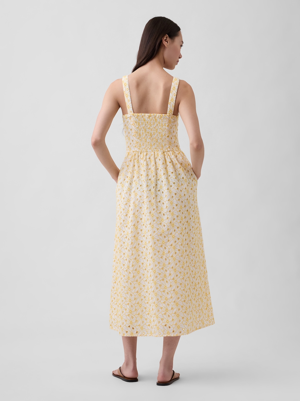 Eyelet Seamed Drop-Waist Maxi Dress
