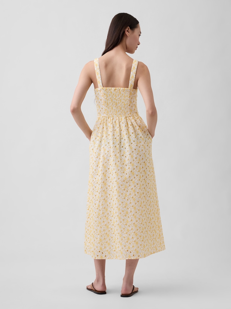 Eyelet Seamed Drop-Waist Maxi Dress