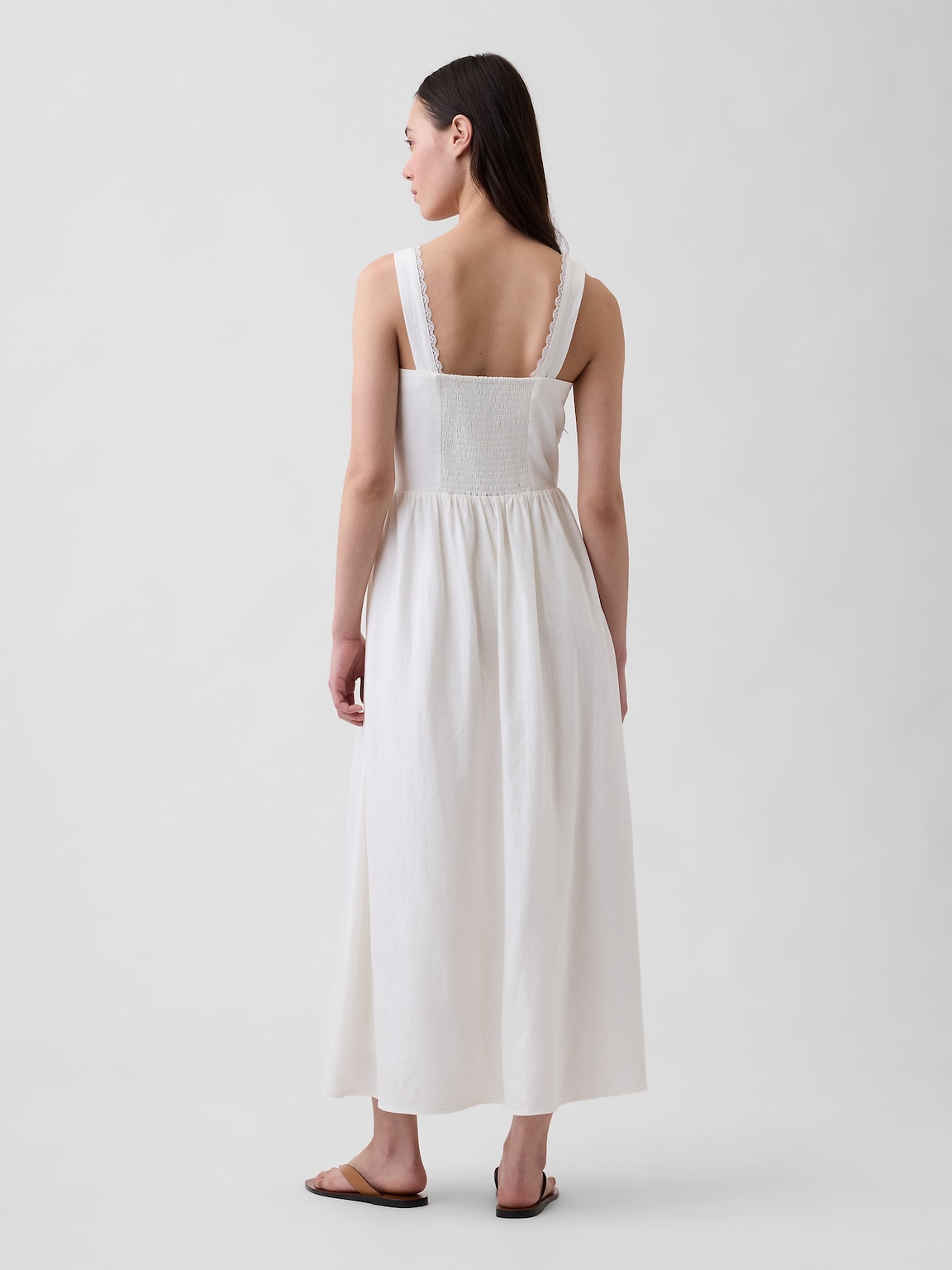 Linen-Blend Lace-Inset Maxi Dress