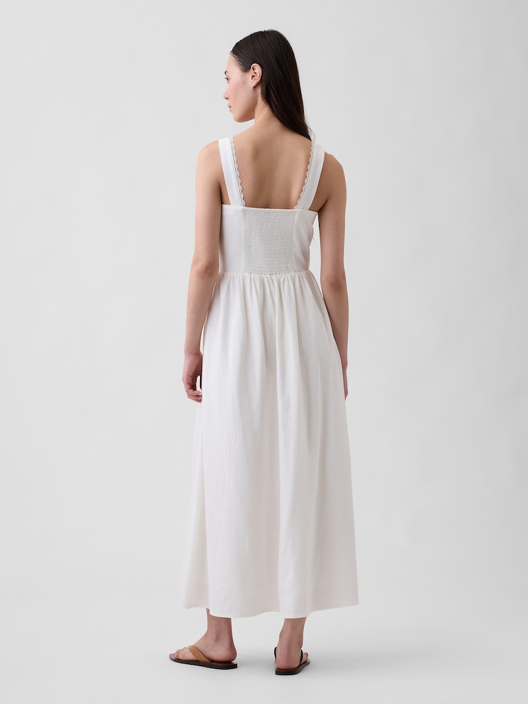 Linen-Blend Lace-Inset Maxi Dress