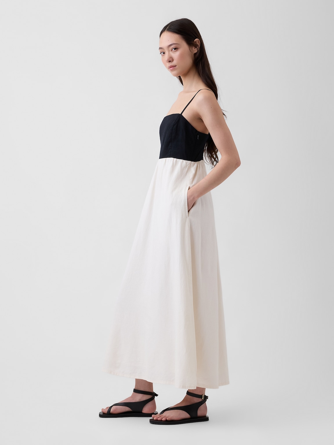 Linen-Blend Empire Waist Maxi Dress