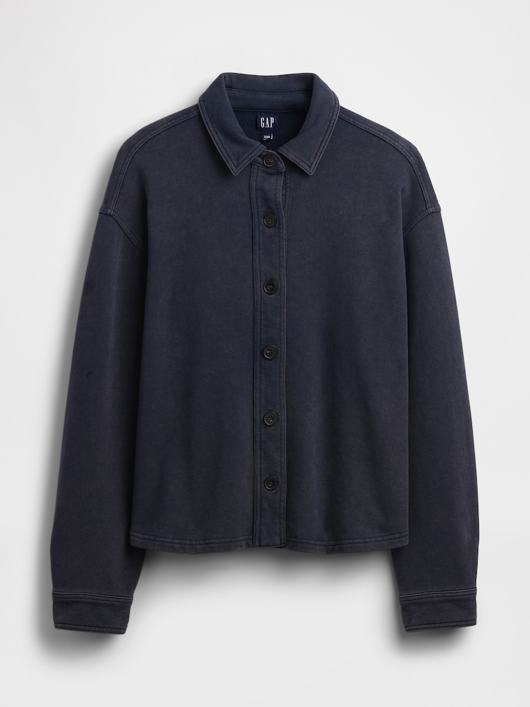 French Terry Oversized Button-Front Shirt