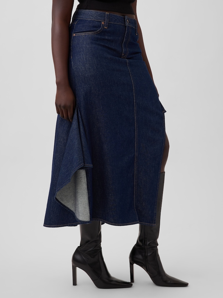 Gap × HFR Ruffle Denim Midi Skirt by IGDALYAH
