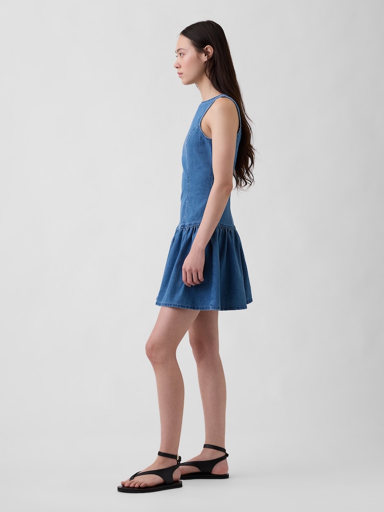 Denim Drop-Waist Mini Dress