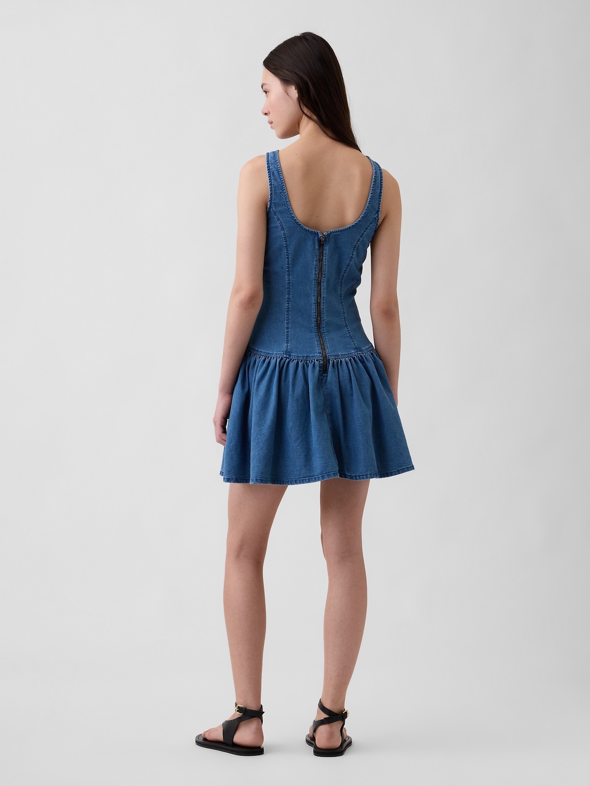 Denim Drop-Waist Mini Dress
