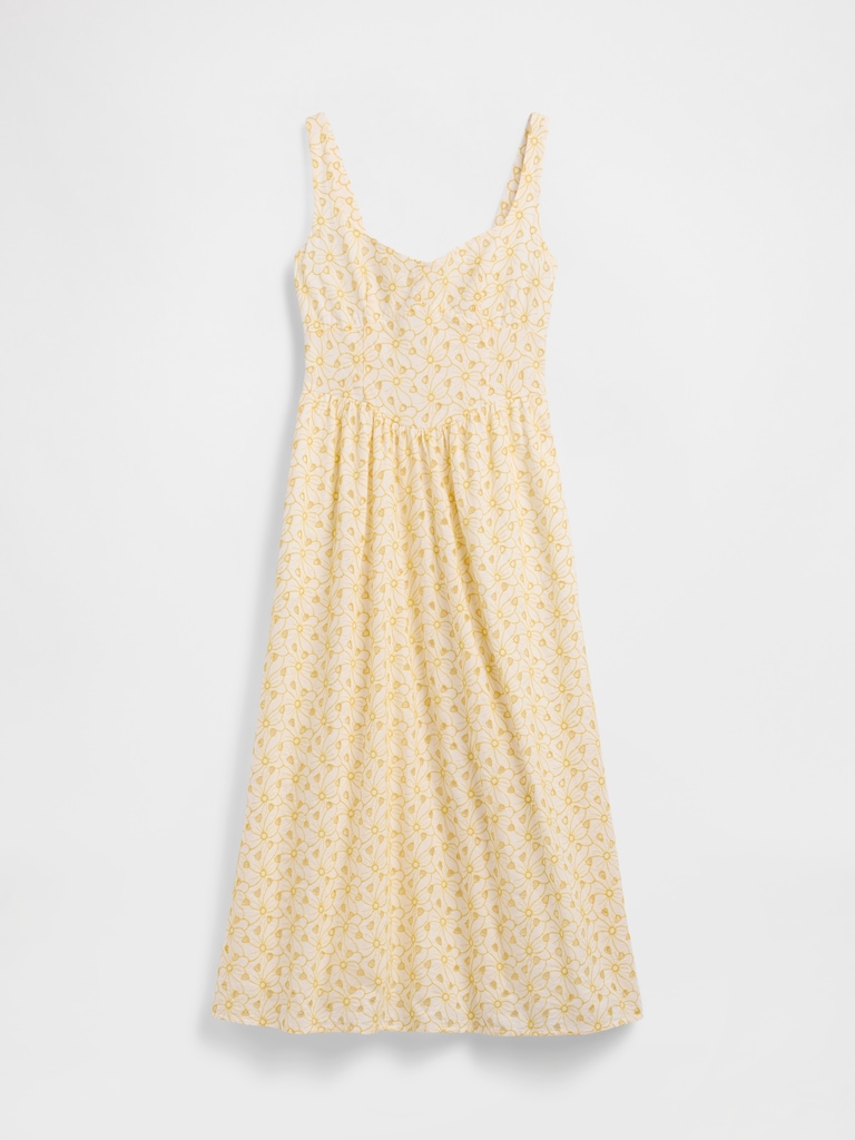 Eyelet Seamed Drop-Waist Maxi Dress