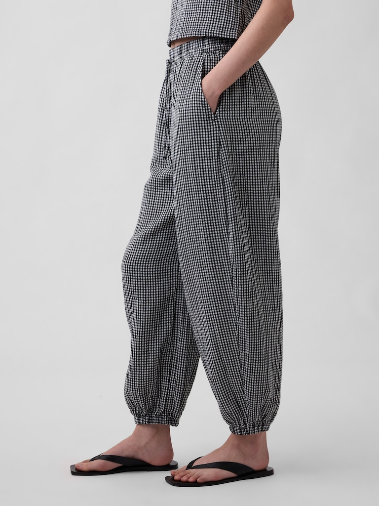 Cotton Gauze Barrel Joggers