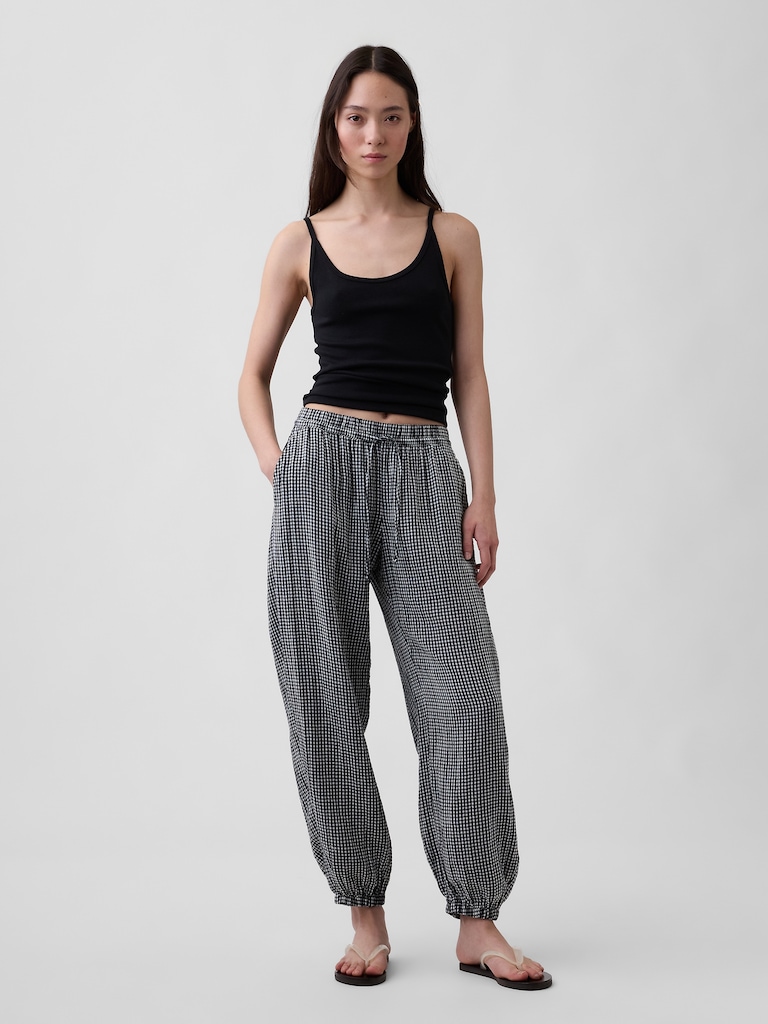 Cotton Gauze Barrel Joggers