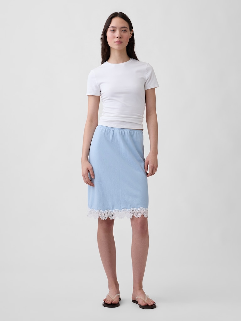 Linen-Blend Lace-Trim Mini Skirt