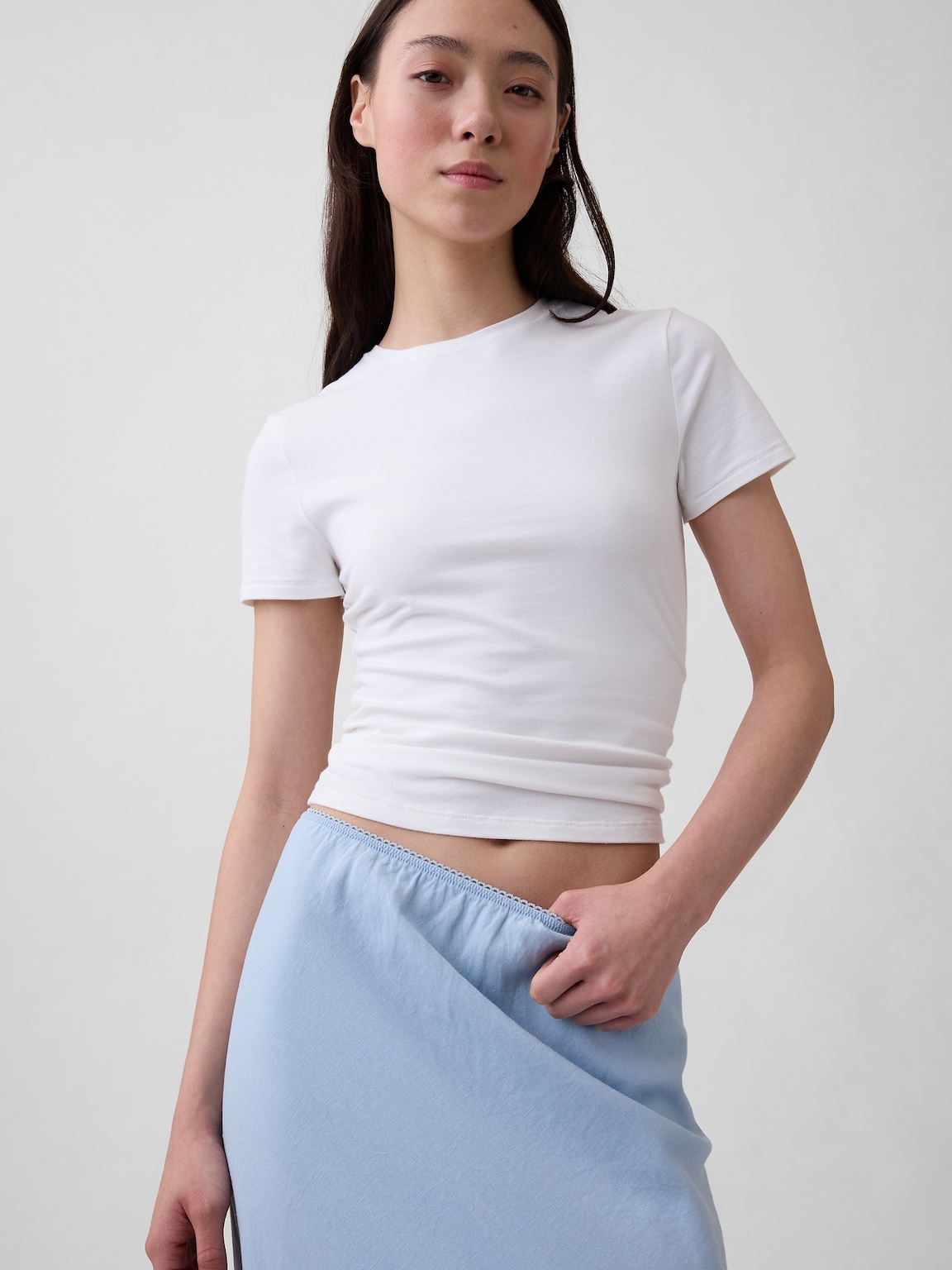 Linen-Blend Lace-Trim Skirt