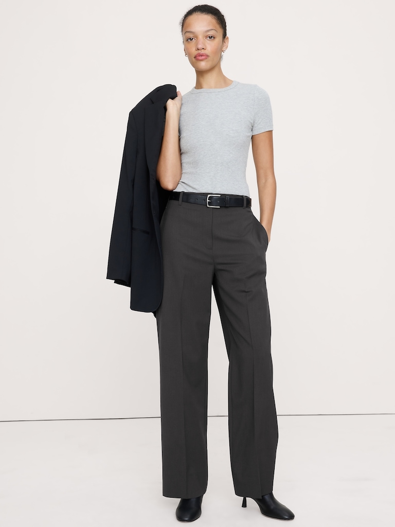 High-Rise Modern Straight Italian Wool Pant