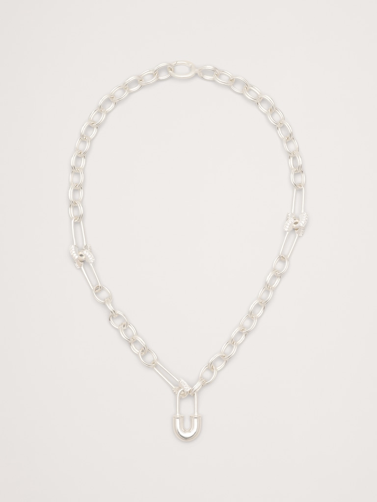 Rhinestone Safety Pin Chain Necklace