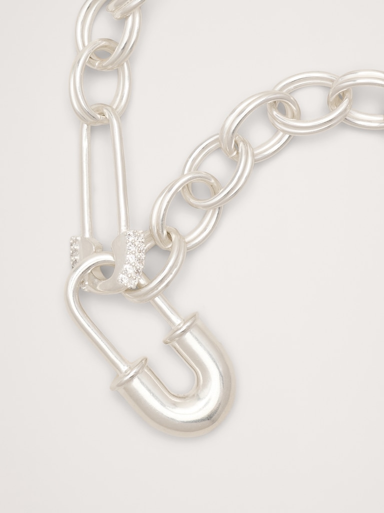 Rhinestone Safety Pin Chain Necklace