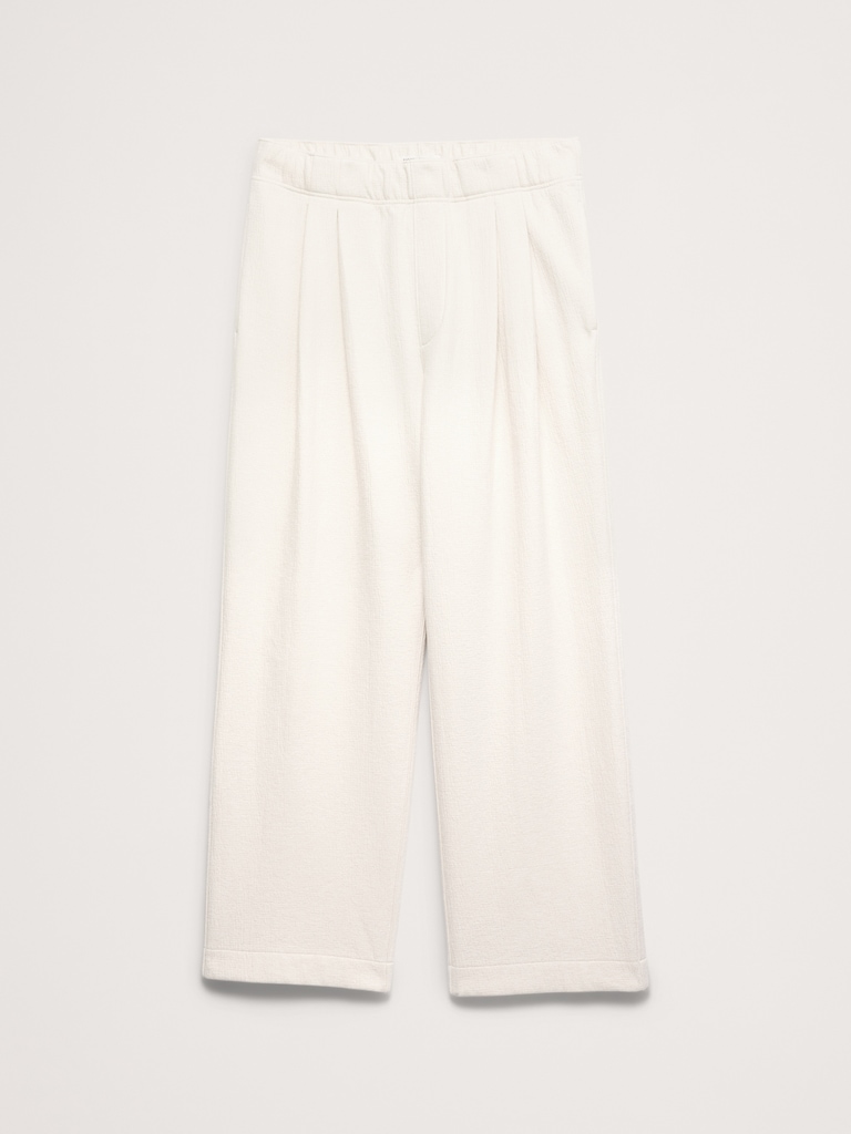 Crinkle Cotton-Wool Pleated Pull-On Pant